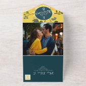 ひまわりボホグリーン結婚のQRコード オールインワン招待状 (外側)