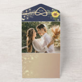 ひまわりボホネイビーブルー結婚ズ オールインワン招待状 (外側)