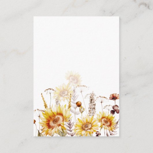ひまわりボホワイルドフラワーブライダルシャワー推測キス エンクロージャーカード (裏面)
