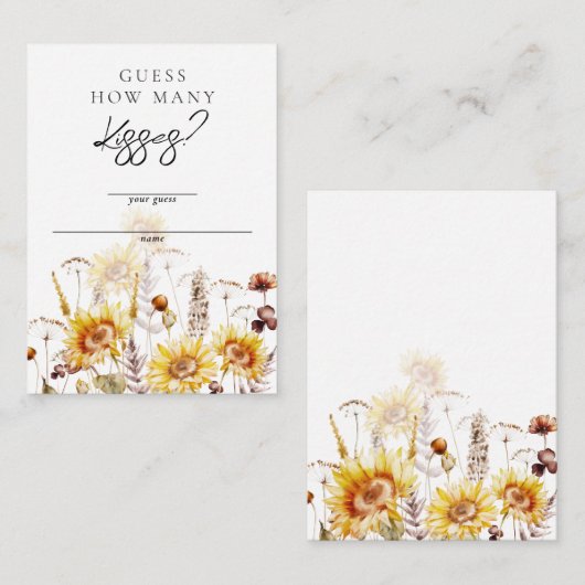 ひまわりボホワイルドフラワーブライダルシャワー推測キス エンクロージャーカード (正面/裏面)