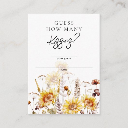 ひまわりボホワイルドフラワーブライダルシャワー推測キス エンクロージャーカード (正面)
