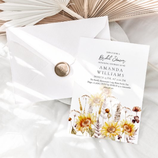 ひまわりボホワイルドフラワーモダンブライダルシャワーInv 招待状