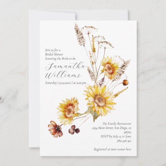 ひまわりボホ素朴エレガントブライダルシャワー 招待状 (正面)