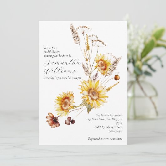 ひまわりボホ素朴エレガントブライダルシャワー 招待状 (スタンド正面)