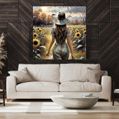 ひまわりポスターの中の美しい女性歩く ポスター