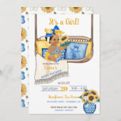 ひまわりポーチスイングイエローブルーヒマワリミツバチ 招待状 (正面/裏面)