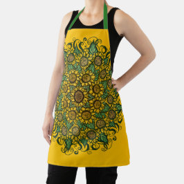 ひまわりマンダラ自然恋人ひまわりフローラ エプロン