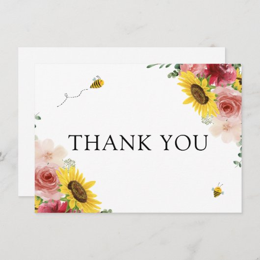 ひまわりミツバチ赤ちゃんシャワーありがとう (正面/裏面)