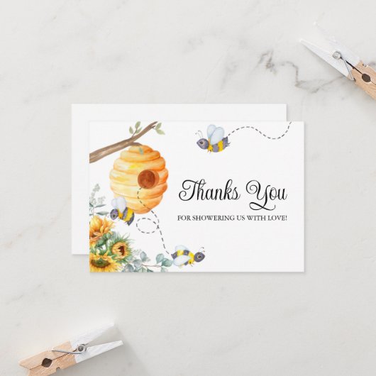ひまわりミツバチ赤ちゃんシャワーありがとう カード (正面/裏面インサイチュ)