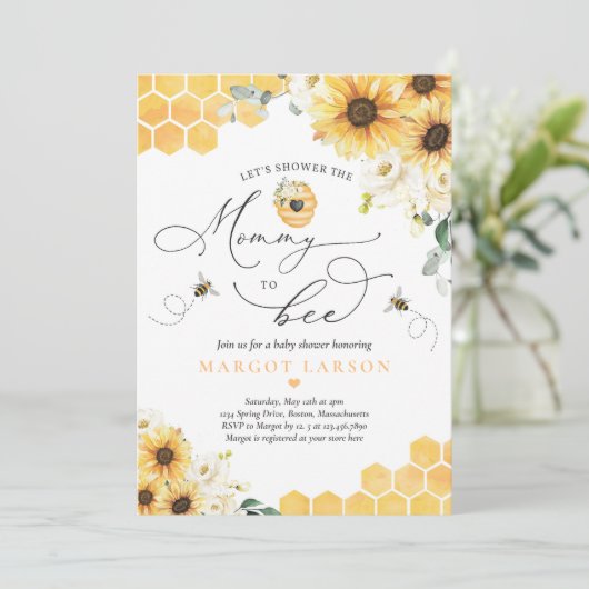 ひまわりミツバチ赤ちゃんシャワーママへミツバチ赤ちゃんシャワー 招待状 (スタンド正面)