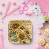 ひまわりミュージックシート ペーパープレート (パーティー)