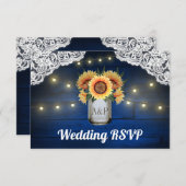 ひまわりメイソンジャールブルーウッドウェディングRSVPカード 出欠カード (正面/裏面)