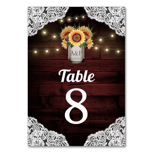 ひまわりメイソン結婚ジャーのテーブル番号カード テーブルナンバー (正面)