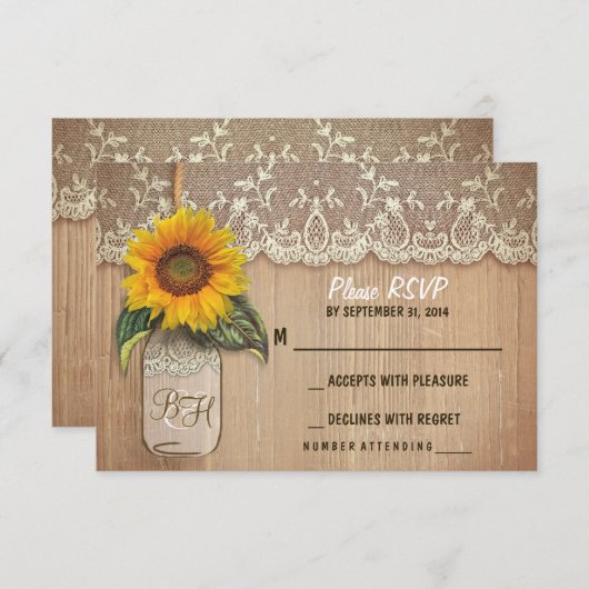 ひまわりメイソンjar結婚式RSVPカード 出欠カード (正面/裏面)