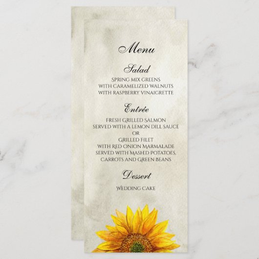 ひまわりメニュー。ディナ素朴結婚ーのメニュー・カード メニュー (正面/裏面)