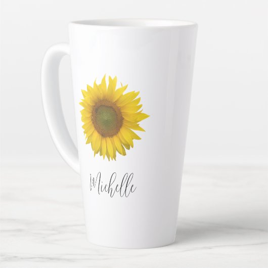 ひまわりモダンのスクリプエレガントトタイポグラフィ カフェラテマグ (左アングル)