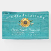 ひまわりモダンの卒業素朴ティール(緑がかった色)ウッドバーン 横断幕 (横)