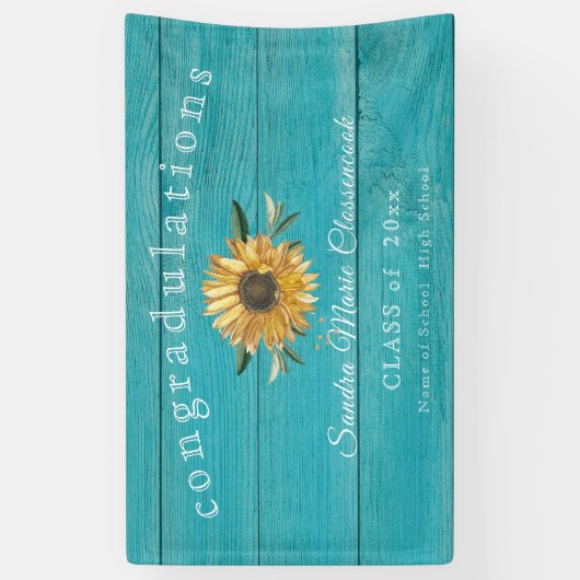 ひまわりモダンの卒業素朴ティール(緑がかった色)ウッド 横断幕 (縦)