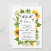 ひまわりモダンの花Mommy To Bee Baby Shower 招待状 (正面)