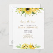 ひまわりモダンの赤ちゃんシャワー日付の変更 案内ポストカード (正面/裏面)