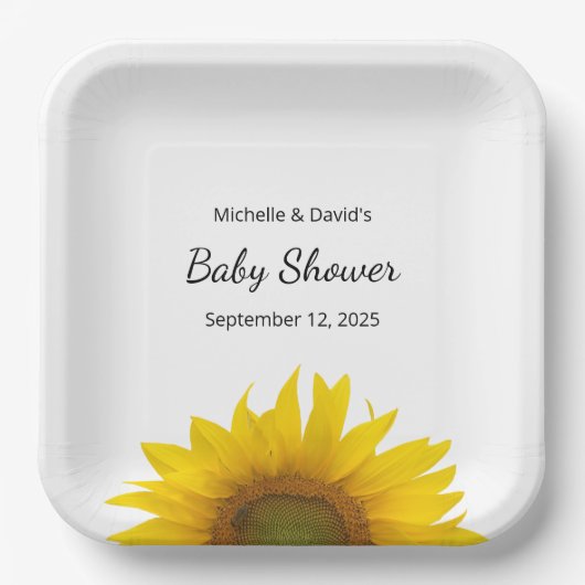 ひまわりモダンの赤男女兼用ちゃんシャワー ペーパープレート (正面)