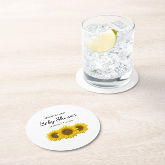 ひまわりモダンの赤男女兼用ちゃんシャワー ラウンドペーパーコースター (インサイチュ)