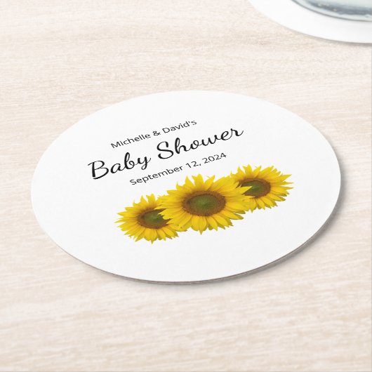ひまわりモダンの赤男女兼用ちゃんシャワー ラウンドペーパーコースター (アングル)