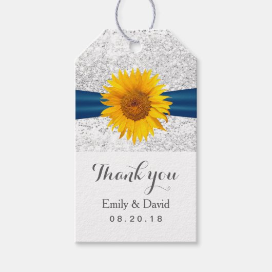 ひまわりモダンシルバーグリッター結婚式の引き出物 ギフトタグ (正面)