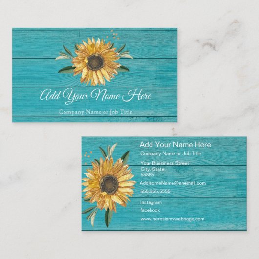 ひまわりモダンティール(緑がかった色)ブルーウッド 名刺 (正面/裏面)