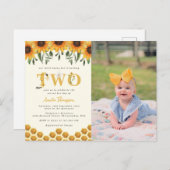 ひまわりモダンハニカムSecond Bee-day写真 インビテーションポストカード (正面/裏面)