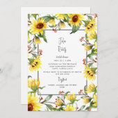 ひまわりモダンフローラ水彩ブライダルシャワー 招待状 (正面/裏面)