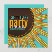 ひまわりモダンミントオレンジバースデーパーティー招待状 招待状 (正面/裏面)