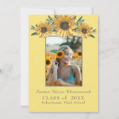 ひまわりモダン写真素朴黒卒業 案内状 (正面)