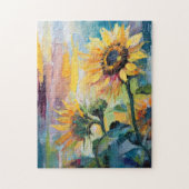 ひまわりモダン抽象芸術絵を描フローラ ジグソーパズル (縦)