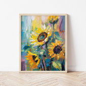 ひまわりモダン抽象芸術絵を描フローラ ポスター