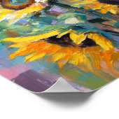 ひまわりモダン抽象芸術絵を描フローラ ポスター (角)