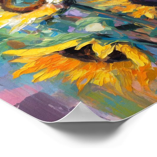 ひまわりモダン抽象芸術絵を描フローラ ポスター (角)