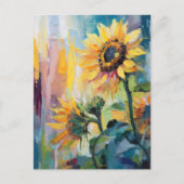 ひまわりモダン抽象芸術絵を描フローラ ポストカード (正面)