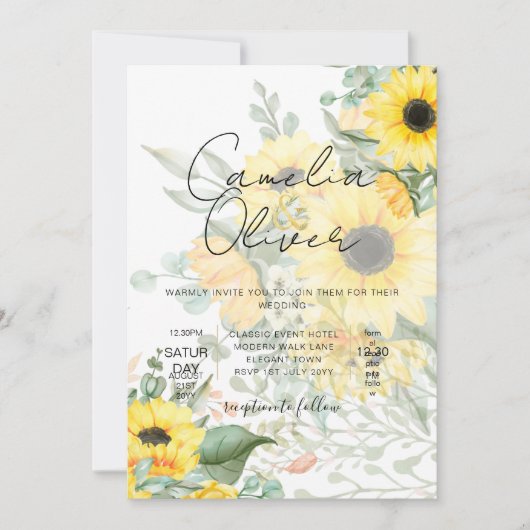 ひまわりモダン花フォト結婚式招待状 招待状 (正面)