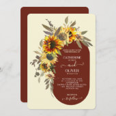 ひまわりモダン茶色イエロークリーム秋の結婚式 招待状 (正面/裏面)