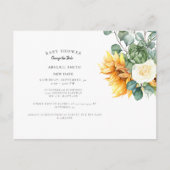 ひまわりモダン赤ちゃんシャワー日付の変更Annou 案内ポストカード (正面)