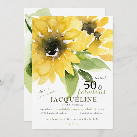 ひまわりモダン50と素晴らしい誕生日パーティー 招待状 (正面/裏面)