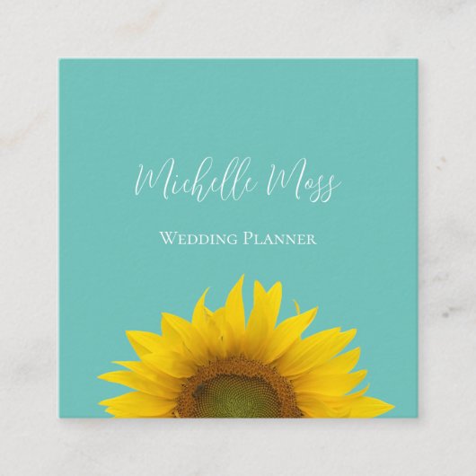 ひまわりモダンQRコードトレンディーティール(緑がかった色)緑 スクエア名刺 (正面)