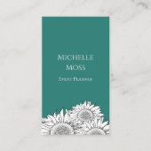 ひまわりモダンQRコードトレンディーティール(緑がかった色)緑 名刺 (正面)