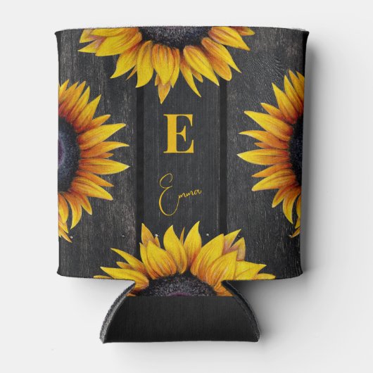 ひまわりモノグラムと名パーソナライズされた前 缶クーラー (正面)
