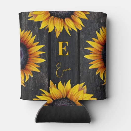 ひまわりモノグラムと名パーソナライズされた前 缶クーラー (裏面)