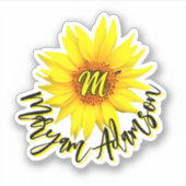 ひまわりモノグラムのガールラベル – 手書き名 シール (正面)