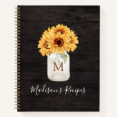 ひまわりモノグラムのメイソンジャーブラックウッドレシピ ノートブック (正面)