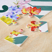 ひまわりモノグラムティール（緑がかった色）ストライプズ ジグソーパズル (側面)