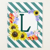 ひまわりモノグラムティール（緑がかった色）ストライプズ プランナー手帳 (正面)